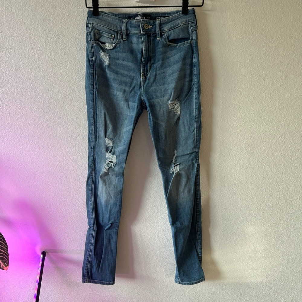 Light Blue High Rise Super Skinny Jeans w/ Rips